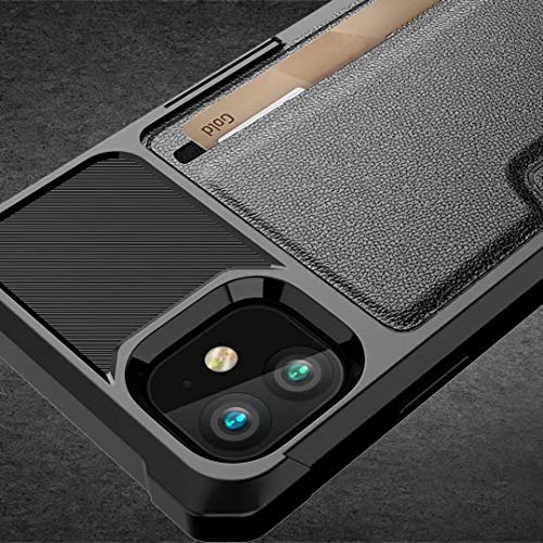 iPhone 11 2019 6.1 Case, Ranyi Slim Carbon Fiber Wallet Case with Credit Card Holder Slot Shock Absorbing Resilient TPU Rubber Defender Protective Case for Apple 2019 6.1 Inch iPhone 11 (Black)