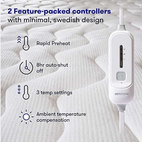 zenstone | Premium Heated Mattress Pad | New 2019 - Deluxe Quilted | Rapid Preheat | Queen Size - Thumbnail 4