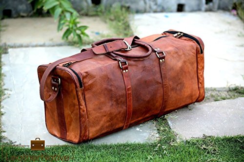 Leather Native New Large Men's Leather Vintage Duffle Luggage Weekend Gym Overnight Travel Bag Great Gift For Men And Women Pre Valentines Day Special Sale! - Thumbnail 2