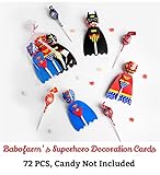 72 PCS Baiobfm's Superheroes Lollipop Decoration Cards, Paper Lollipop Candy Holder, Kids Superhero Party Supplies, Party Candy Decoration, Superboy Supergirl Batman (4 pages/superhero, 72 set/bag, Candy NOT Included)