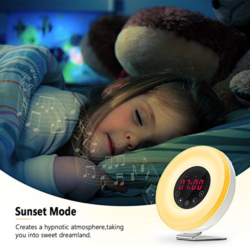 Wake Up Light Alarm Clock, Digital Alarm Clock with Colored Sunrise Simulation, 7 Colors, 6 Nature Sounds, FM Radio, Touch Control for Heavy Sleepers - Thumbnail 4