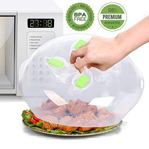 Microwave Plate Cover - Magnetic Hover Function | Microwave Lid Food Cover | Magnetic Microwave Splatter Lid with Steam Vents | 11.8 Inch & BPA-Free