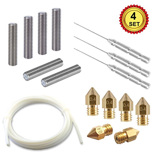 3D Printer Tool Kit - 6pcs Brass Extruder Nozzle Print Heads | 6pcs Extruder 30mm M6 Tube | 3pcs Cleaning Drill Bits | 2M PTFE Teflon Tube - Premium 3D Printer Parts and Accessories