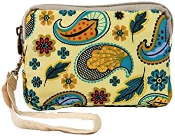 Superior 3 Zippers Fine Soft Cotton Wallet Wristlet for Womens Cosmetic Bag Card Case Money Organizer Coin Purse Key Pouch Phone Case Holder Clutch on a String (Color A : Yellow)