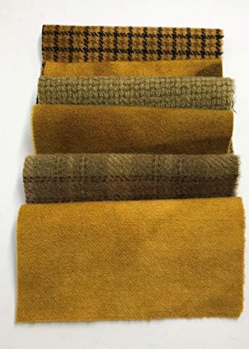 Winterberry Cabin Hand-Dyed Felted 100% Wool; Golden Green, Mini 6 pc Charm Bundle