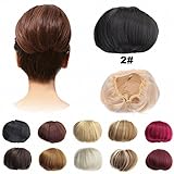 FESHFEN Bridal Hair Bun Updo Scrunchy Scrunchie Hairpiece Wig Hair Ribbon Ponytail Extensions Clips Straight Drawstring Hair Chignons Topknot Knot-2# Darkest Brown Near Black