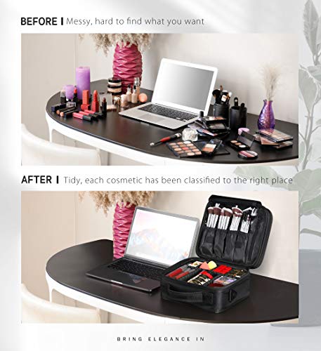Syntus 2 Layers Travel Makeup Bag with Mirror, Portable Train Cosmetic Case Organizer with Adjustable Dividers Large Capacity for Cosmetic Makeup Brushes Toiletry Jewelry Digital Accessories, Black 6 Syntus 2 Layers Travel Makeup Bag with Mirror, Portable Train Cosmetic Case Organizer with Adjustable Dividers Large Capacity for Cosmetic Makeup Brushes Toiletry Jewelry Digital Accessories, Black