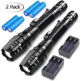 2 Pack Brightest LED Tactical Military Flashlights, MOCCO Professional 20000 Super Bright Lumen Rechargeable T6 Zoomable 5 Modes LED Flashlight Torch with Battery, Charger for Camping, Emergency