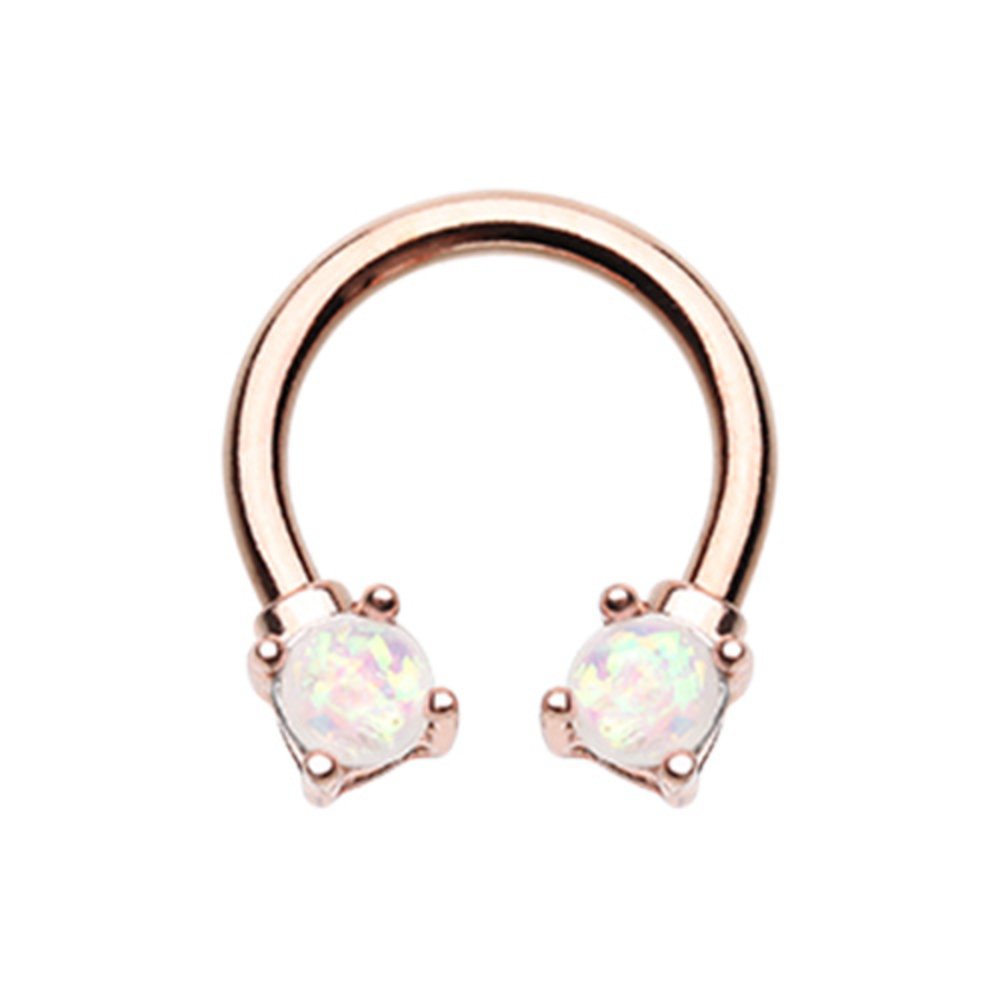 Sold Individually Inspiration Dezigns Rose Gold Synthetic Opal Horseshoe Barbell Ring