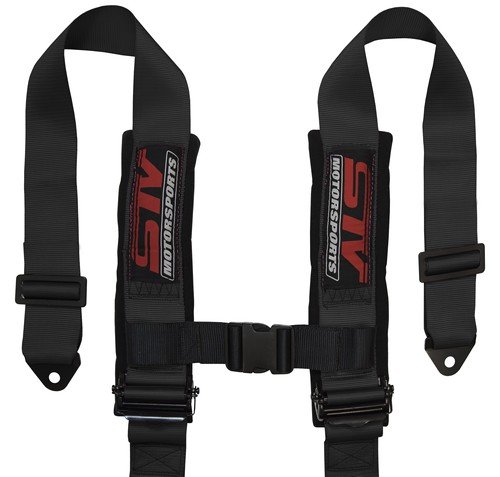 STVMotorsports 4 Point Shoulder Harness Set - 2" Pads - Universal H-Type - Bolt in - Latch and Link Quick Release - for Off-Road, UTV, Trucks, Side by Side (Pair) (Black)
