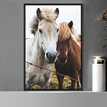 signwin Framed Canvas Wall Art Two Horses Animals Dramatic Farmhouse/Country Horse Living Room Multicolor Photography - 16x24 inches