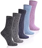HERHILLY Women 5 Pack Fashion Warm Ribbed Knit Winter Crew Socks (5 Pack - Black/Gray/Blue/Pink/Dark Blue)