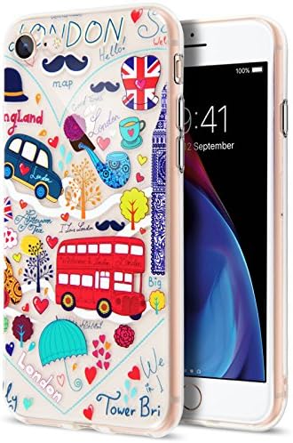 CaseTek iPhone 8 Case, London Design Clear Silicone Case and Screen Protector for iPhone 8 and iPhone 7 Cover [4.7"], TM