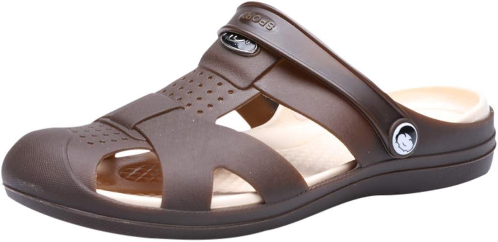 Youdong Mens Beach Slippers Solid Hook Hollow Out Casual Breathable Flats Sandals Shoes Men's Wading Sports Casual Hole Shoes Two Wearing Elastic Heel Breathable Waterproof Beach