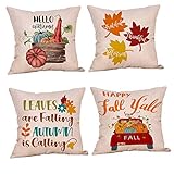 TOWSIX Set of 4 Fall Pillow Covers 18x18 inch Pumpkin Truck Maple Leaf Throw Pillow Case Autumn Theme Thanksgiving Decorative Throw Pillow Covers for Sofa Farmhouse Fall Decoration