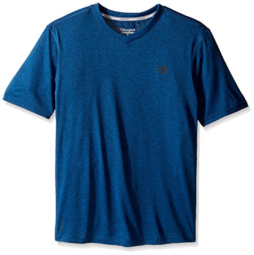 Champion Men's Double Dry V-Neck Tee with Freshiq, Velvet Evening Heather/Black Heather, M