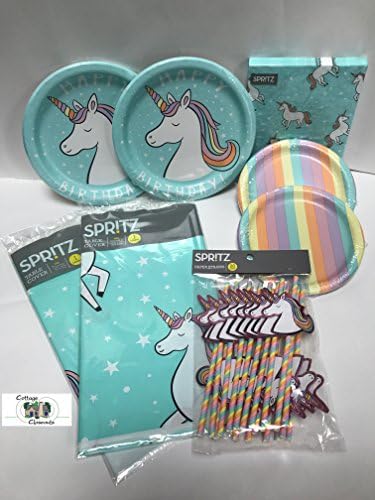 Magical Rainbow Unicorn Themed Birthday Party Pack for 20 with (2) Table Covers