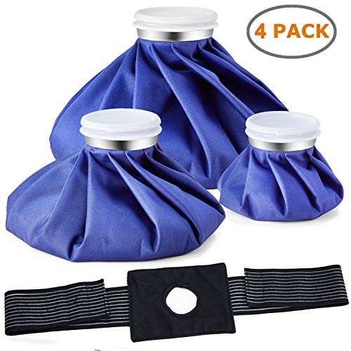 Ice Bag Packs, Ohuhu 3 Pack [11" 9" 6"] Reusable Ice Bags for Injuries with a Adjustable Wrap, Hot & Cold Therapy and Pain Relief for Knee Leg Injury, 4-Pack, 3 Sizes (6"/9"/11")