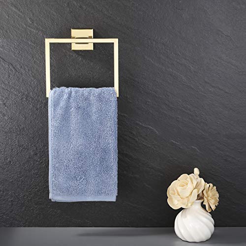 KES Bathroom Towel Ring SUS 304 Stainless Steel Towel Holder for Kitchen Modern Square Style Wall Mount No Drill Brushed Brass Finish, A2480DG-BZ - Thumbnail 3