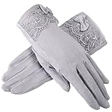 Women Driving Sunscreen Slip Gloves Cotton Gloves Breathable Lace Bow (One size, Grey)