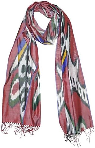 UZBEK HANDMADE PURE SILK IKAT SHOHI SHAWL SCARF FOR YOUR WARDROBE T742