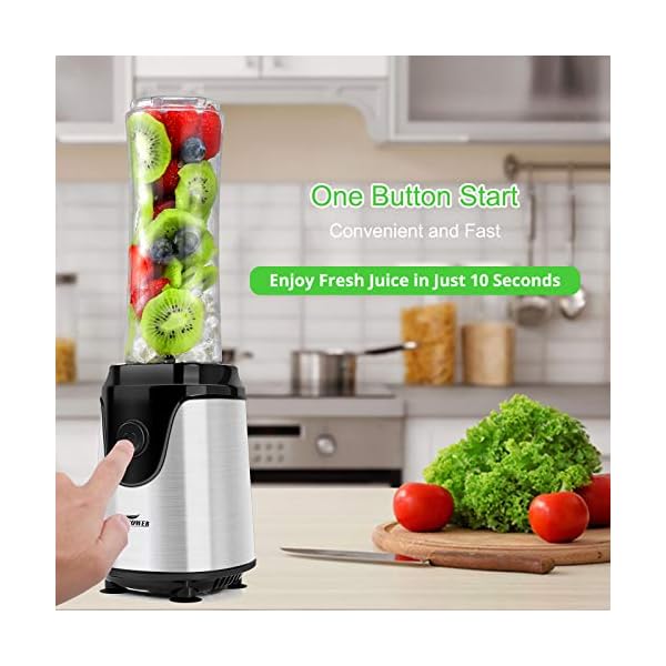 Blender, Vacpower Smoothie Blender with 2 x 600ml Travel Bottles, BPA Free, Smoothie Maker for Fruits, Shakes, Vegetable and Baby Food, 25,000rpm