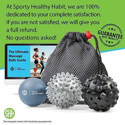 Therapeutic Massage Ball Set: Eliminate Pain! Rubber, Spikes & Foam Roller Massager Balls. Myofascial Release, Trigger Point & Plantar Fasciitis Therapy. Releases Muscle Aches: Thigh, Back, Knee, etc