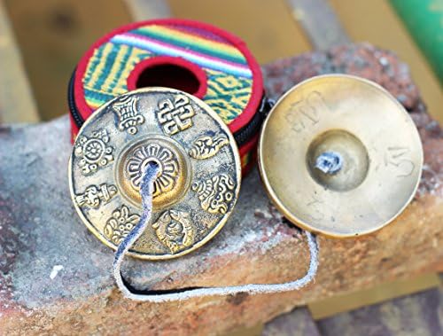 AUSPICIOUS SYMBOL MEDITATION CYMBALS, TINGSHA BELLS from Nepal 2.5 inch Tingsha