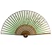 JSSWB Green Handmade Silk Bamboo Hand Fan with Blomming Flowers Painting