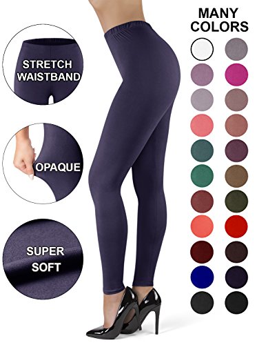 Satina High Waisted Leggings for Women | New Full Length w/Stretch Waistband | Ultra Soft Opaque Non See Through (PlusSize, Navy)