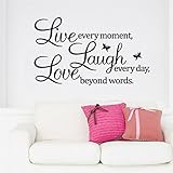 OrliverHL Vinyl Decal Live Every Moment, Laugh Every Day, Love Beyond Words Wall Quote