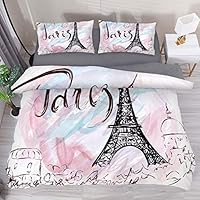 LvShen Painted Eiffel Tower in Paris Bedding Sets Queen Size 3 Pieces Printed Sheets Bed Coverlet Duvet Cover Set with 2 Pillow Cases Shams for Home Women Men
