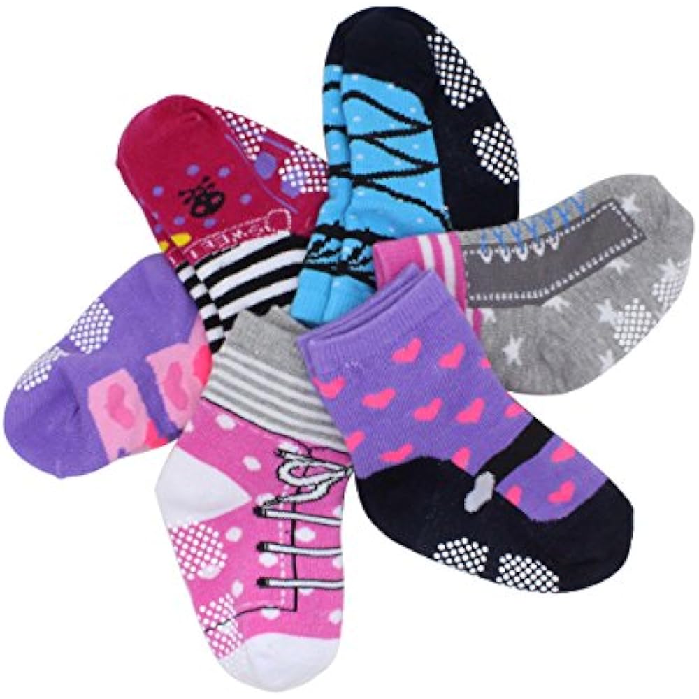 6 Pairs Non Skid Dress Socks Toddler Baby Girls Multicolored Pre
