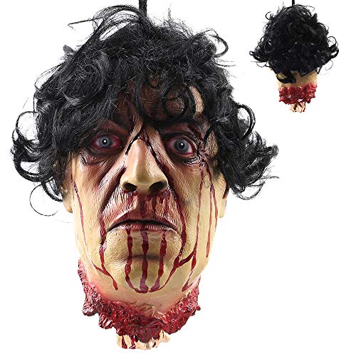 ODOMY Halloween Severed Head Props Hanging Scary Bloody Cut Off Head Latex Zombie Halloween Decorations (Style 4)