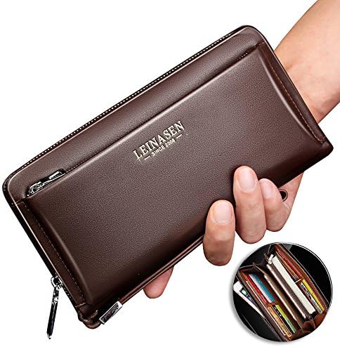 Men Clutch Bag Genuine Leather Business Organizer Checkbook Wallet Purse Wrist Strap