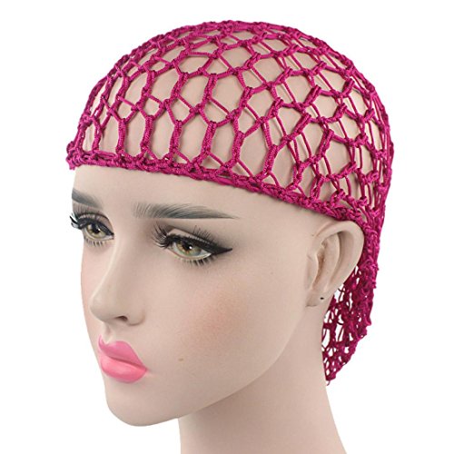 HighlifeS Women Hair Net for Sleeping Crochet Hairnet Sleep Cap Snood Cover Rayon Net (Hot Pink)