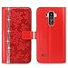 S6 Active Case, Cellularvilla [Stand Feature] Flower Texture Wallet Case [Diamond Jewel] Premium [Bling Luxury] Pu Leather Flip Cover [Card Slots] for Samsung Galaxy S6 Active G890 (Red Bling)