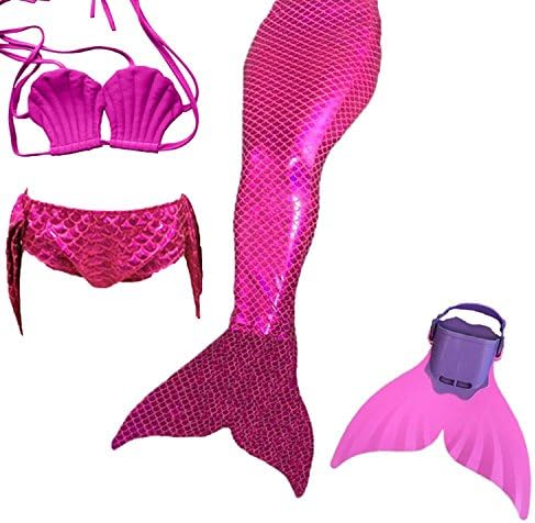 YOPU 4Pcs Set Kids Girls Sparkle Mermaid Tail With Monofin Swimmable Swimwear