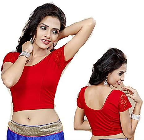 Bollywood Readymade Stitched Free Size Saree Blouse, Fertige Saree Bluse, Partywear Ready Crop Top, Indische, Hochzeit, Kleid - 101 (Red)