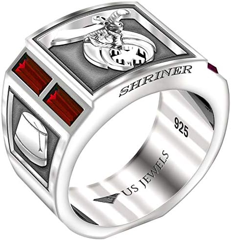 Us Jewels And Gems メンズ Shriner サイズ8 13 リング 0 925スターリングシルバー 待望 フリーメイソン 人工ルビー