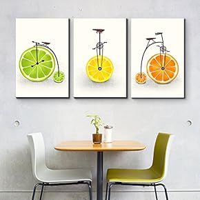 3 Panel Canvas Wall Art - Citrus as Wheels Triptych Series | Citrus Illustration - Giclee Print Gallery Wrap Modern Home Art Ready to Hang - 16"x24" x 3 Panels