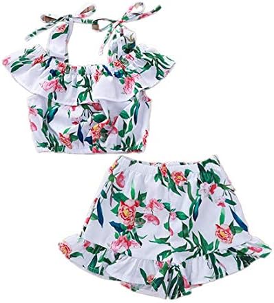 Toddler Baby Girls Outfit Halter Bowknot Strap Crop Tops + Coconut Tree Shorts Pants Set 1-5T