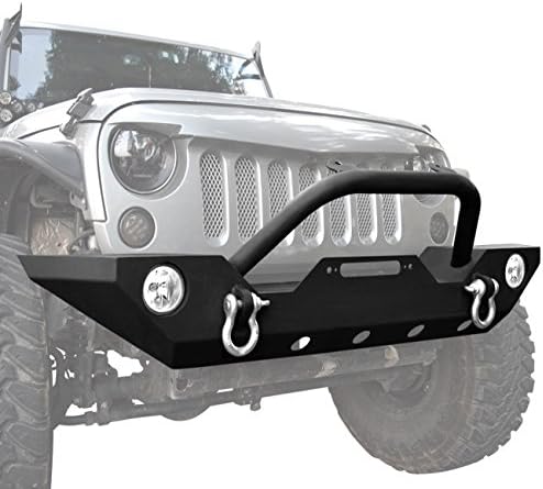 DIYTUNINGS Front Bumper Kit W/2 D-rings Winch Mounting Plate Black Textured for Jeep Wrangler JK JKU Unlimited Off-Road Rubicon Sahara 2007-2017