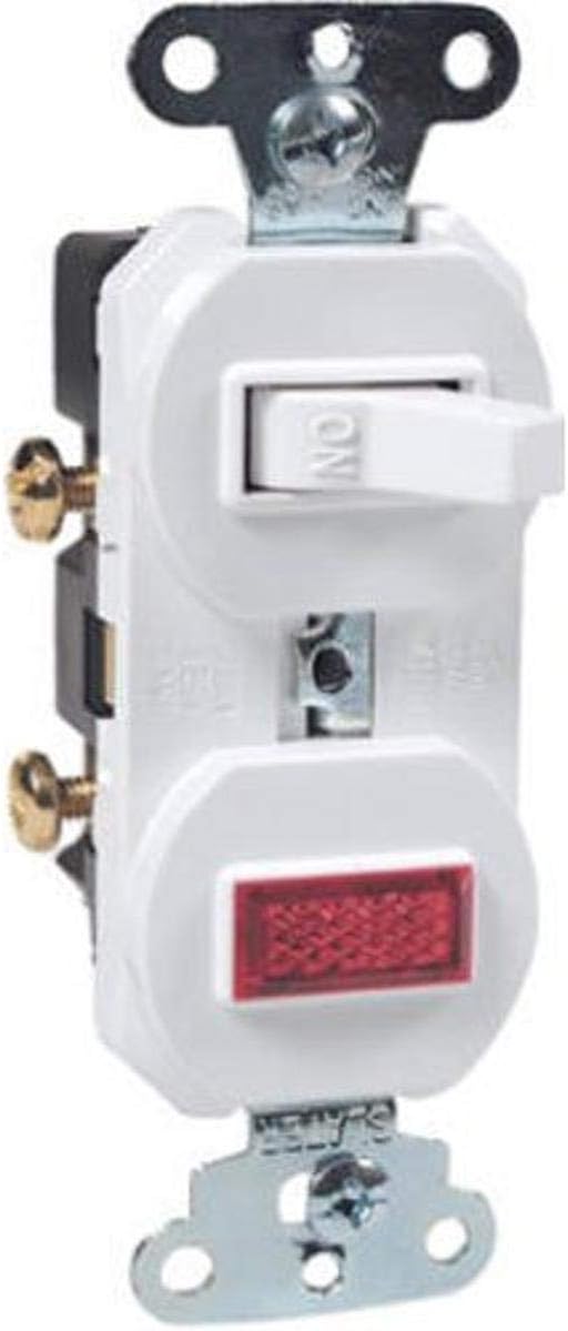 Legrand - Pass & Seymour 692WGCC6 Combination Grounding Single Pole 15-Amp 120-volt Switch and Pilot Light, White - Wall Light Switches - 