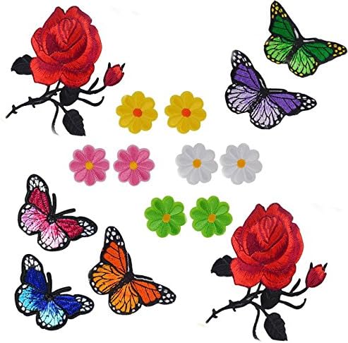 Embroidery Iron-on Patches Flowers Butterfly Embroidered Appliques for DIYDecor, Jeans, Jackets, Clothing, Bags，15 Pieces