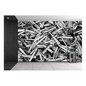 Sticks N More Sticks - Black and White Panorama Background Texture. - Removable Wall Mural | Self-Adhesive Large Wallpaper - 66x96 inches