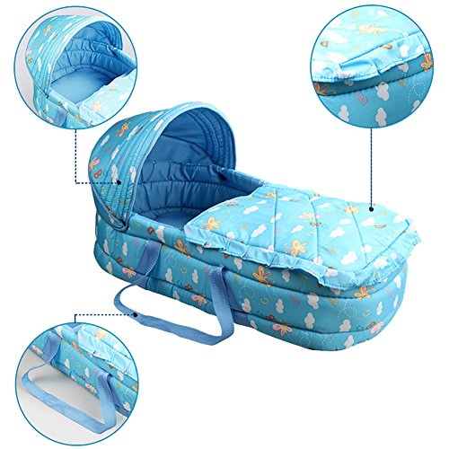 Olpchee Portable Baby Carrycot Baby Travel Bed Crib Infant Transporter Basket with Double Handle for 0-7 Months Babies (Green)
