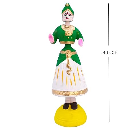 Santarms Traditional Paper Mache Male Dancing Doll 14 Inch (Green,White)