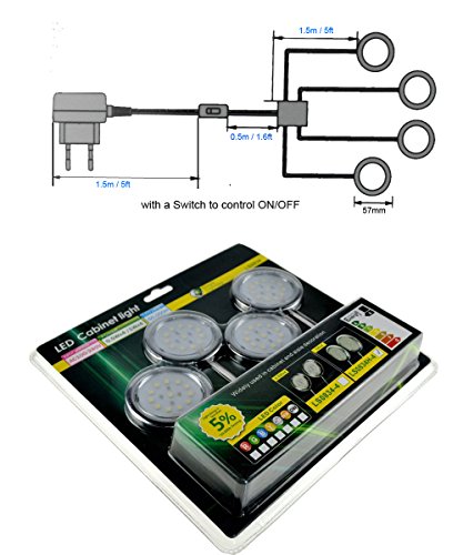 Cefrank LED Display Lighting Under Cabinet Kit - Plug-in 4 Pack Puck Light - Warm White 3000K