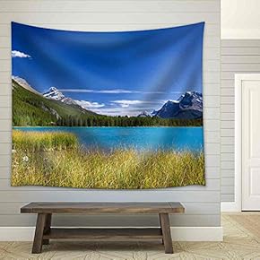 Beautiful Canadian Landscape: Lake with Turquoise Blue Water - Fabric Wall Tapestry Home Decor - 51x60 inches